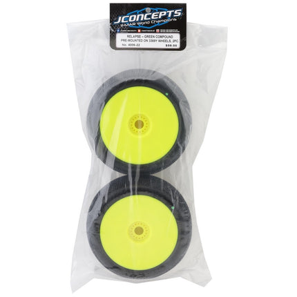 JConcepts Relapse 4.0" Pre-Mounted 1/8 Truggy Tires (2) (Yellow) (Green) 4006-22