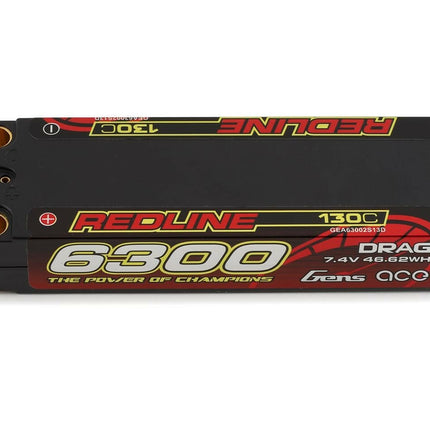 Gens Ace Redline Drag 2S 130C LiPo Batt w/8mm Bullets 7.4V/6300mAh GEA63002S13D