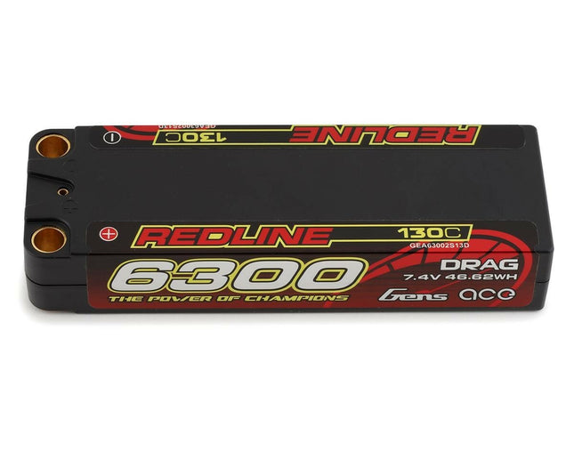 Gens Ace Redline Drag 2S 130C LiPo Batt w/8mm Bullets 7.4V/6300mAh GEA63002S13D
