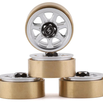 Samix SCX24 Aluminum & Brass 1.0" Beadlock Wheel Set w/Scale Hubs Silver (20.5g)