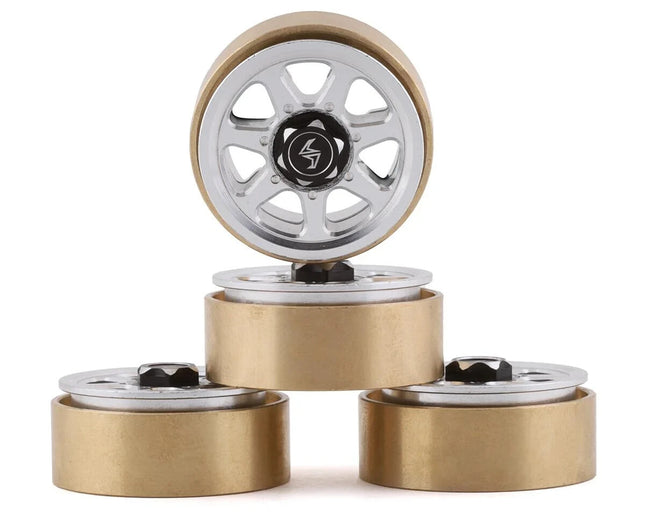 Samix SCX24 Aluminum & Brass 1.0" Beadlock Wheel Set w/Scale Hubs Silver (20.5g)