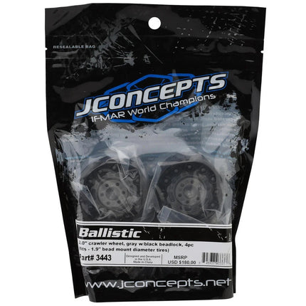 JConcepts 3443 Ballistic 2.0" Bead-Loc Crawler Wheels (4) Grey/Black JCO3443