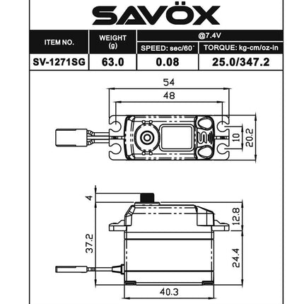 Savox High Volt Coreless Digital Servo with Soft Start, 0.07sec / 486.1oz @ 8.4V
