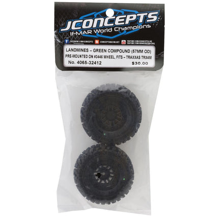JConcepts Landmines 1.0" Pre-Mounted Tires w/Shuttle Wheels Green Comp 57mm OD