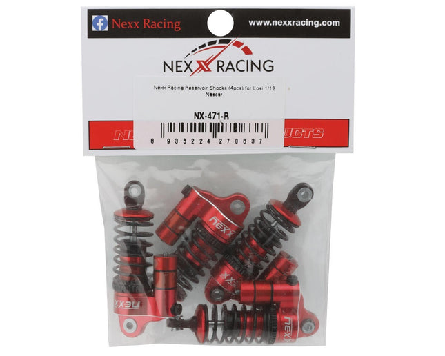 NEXX Racing Losi NASCAR Aluminum Oil-Filled Threaded Reservoir Shocks (Red)