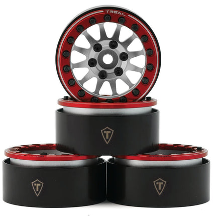 Treal Hobby Type D 1.9" 12-Spoke Beadlock Wheels Silver/Red TLHTWHEELS14