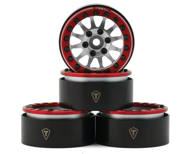 Treal Hobby Type D 1.9" 12-Spoke Beadlock Wheels Silver/Red TLHTWHEELS14