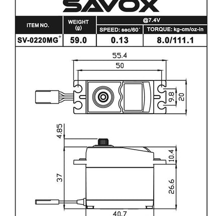 Savox High Voltage Standard Digital Servo 0.13sec / 111.1oz @ 7.4V SV-0220MGP
