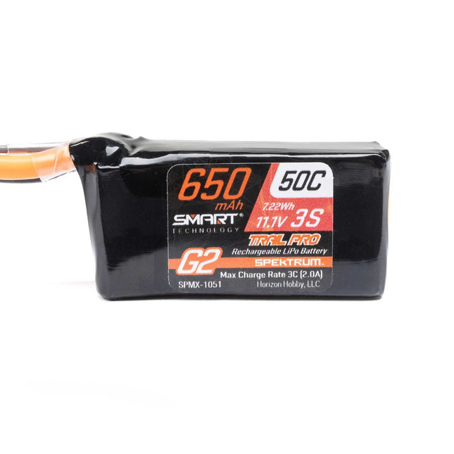 Spektrum 11.1V 650mAh 3S 50C Smart G2 Trail Pro LiPo Battery: IC2 SPMX-1051