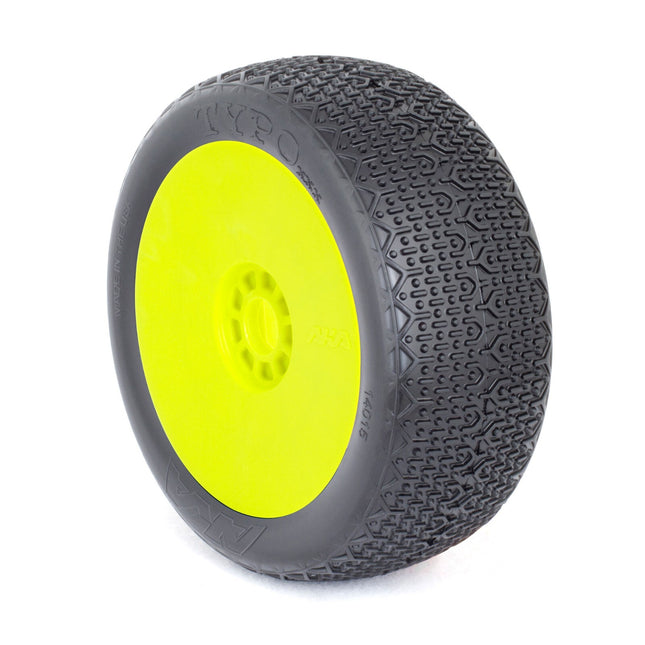 AKA 1/8 Typo Clay Pre-Mounted Tires, Yellow EVO Wheels Buggy