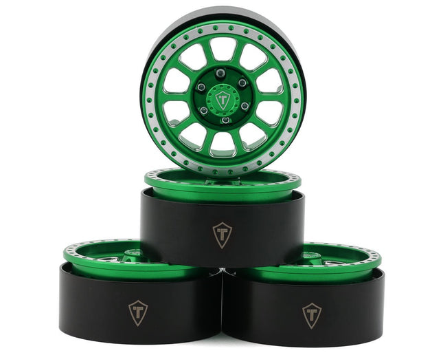 Treal Hobby Type V2 1.9" Beadlock Wheels (Green/Silver)