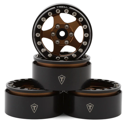 Treal Hobby 1.9" Type E Classic 5-Spoke Beadlock Wheels Bronze/Black 126g ea