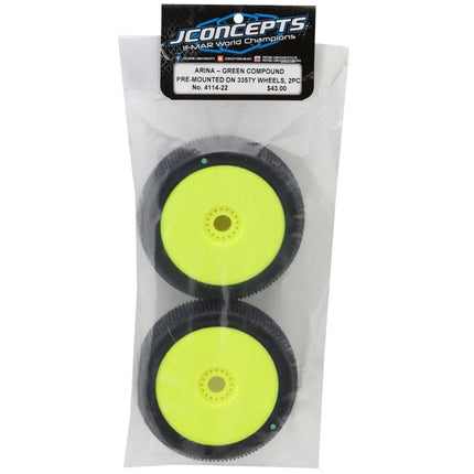 JConcepts Arina Pre-Mounted 1/8th Buggy Tires (Yellow) (2) (Green) JCO4114-22