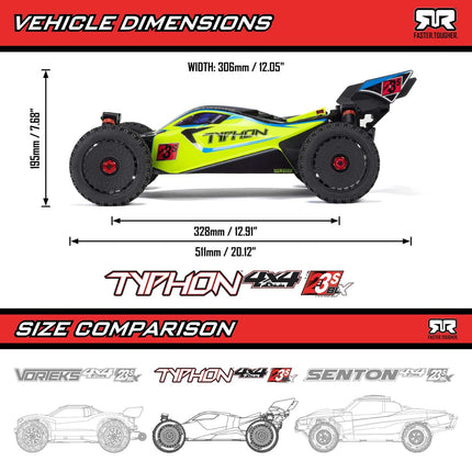 Arrma 1/8 TYPHON 223S BLX Brushless 4X4 Buggy RTR with DSC Blue ARA4306V4T4