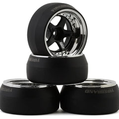 Firebrand RC Element-DSR 1/10 Drift Wheel Kit w/HDPE Tires (Blk/Chrome) (4) 0deg