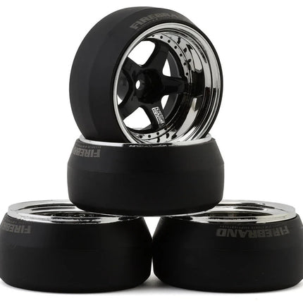 Firebrand RC Element-DSR 1/10 Drift Wheel Kit w/HDPE Tires (Blk/Chrome) (4) 0deg