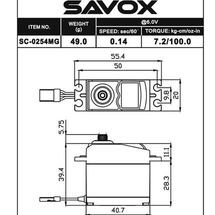 Savox Standard Digital Servo with Soft Start, 0.14sec/ 100oz @ 6V SC-0254MG PLUS
