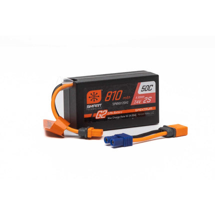Spektrum 7.4V 810mAh 2S Smart G2 50C LiPo: IC2 Crawler Battery SPMX812SH2