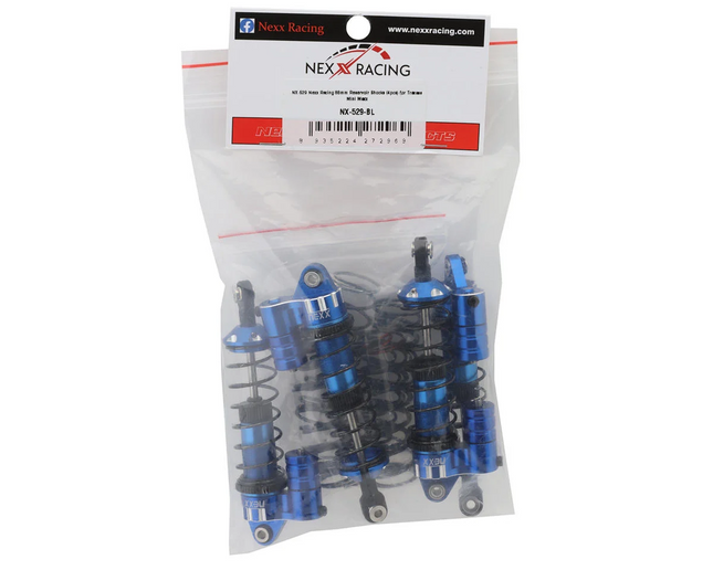 NEXX Racing Aluminum Oil-Filled Reservoir Shocks for Traxxas 4x4 Mini Maxx Blue