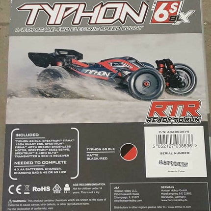 Arrma Typhon 6S BLX Brushless RTR 1/8 4WD Buggy Red/Black V5 ARA8606V5 Brand New