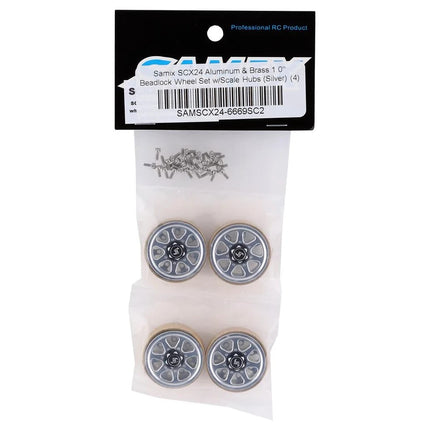Samix SCX24 Aluminum & Brass 1.0" Beadlock Wheel Set w/Scale Hubs Silver (20.5g)