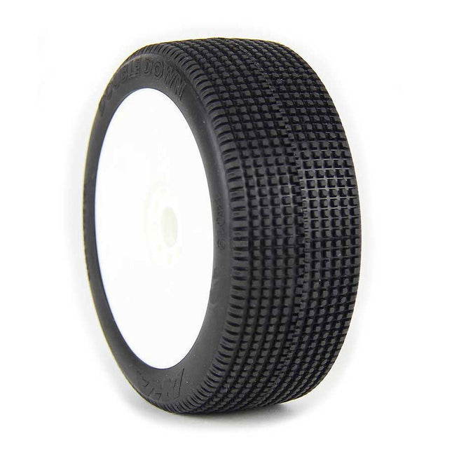 AKA 1/8 Double Down Super Soft Long Wear Pre-Mount Tires, White EVO Wheels Buggy