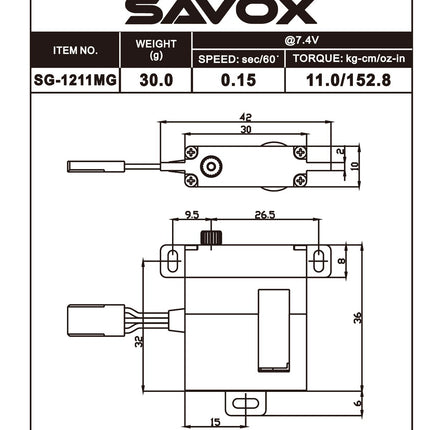 Savox High Torque High Voltage Metal Case Digital Glider Servo, .15sec / 153.1oz