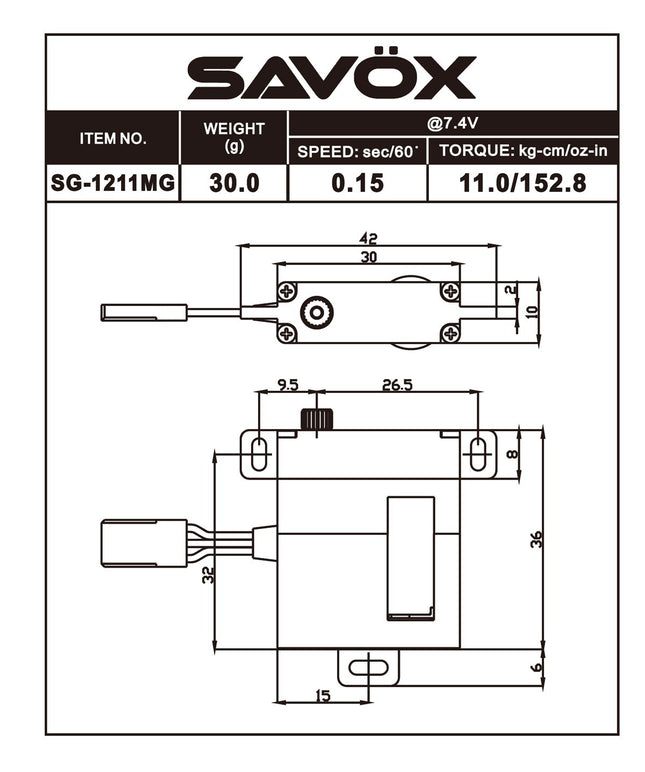 Savox High Torque High Voltage Metal Case Digital Glider Servo, .15sec / 153.1oz