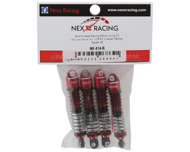 NEXX Racing Redcat Ascent18 Long Travel Aluminum Oil Shocks (Red) (4) (59mm)