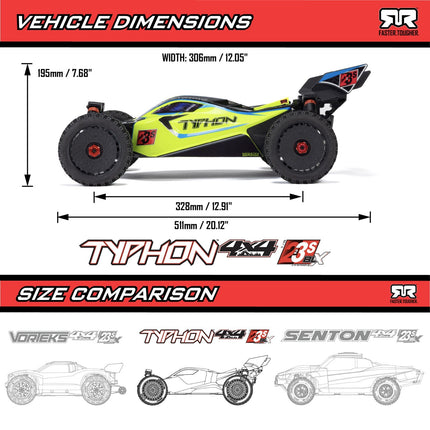 Arrma 1/8 TYPHON 223S BLX Brushless 4X4 Buggy RTR with DSC, Green ARA4306V4T1