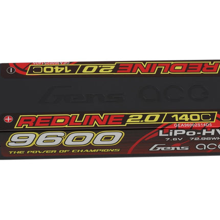 Gens Ace Redline 2.0 2S LiHV Battery 140C (7.6V/9600mAh) w/5mm Bullets