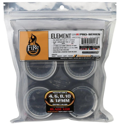 Firebrand RC Element-DSR 1/10 Drift Wheel Kit w/HDPE Tires (Blk/Chrome) (4) 0deg