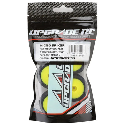 UpGrade RC Micro Spiker Pre-Mounted Carpet Tires for Losi® Micro-T (Yellow) (4)