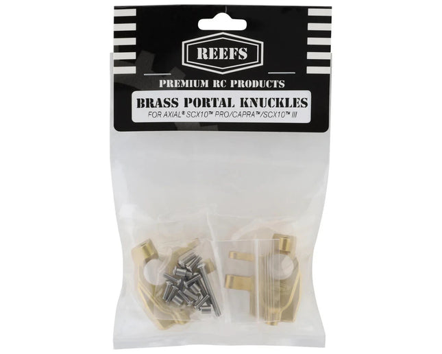 Reefs RC Axial SCX10 Pro Brass Portal Steering Knuckles (Gold) (2) (46g)