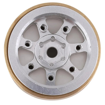 Samix SCX24 Aluminum & Brass 1.0" Beadlock Wheel Set w/Scale Hubs Silver (20.5g)