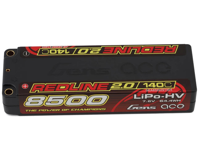 Gens Ace Redline 2.0 2S LiHV Battery 140C (7.6V/8500mAh) w/5mm Bullets 