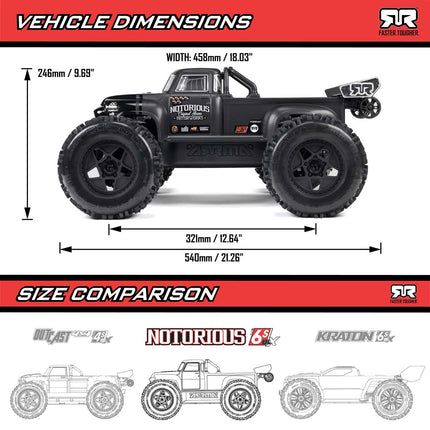 Arrma 1/8 NOTORIOUS 6S V6 4X4 BLX Brushless Stunt Truck RTR, Blue ARA8611V6T2