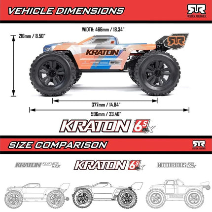 ARRMA 1/8 KRATON 6S 4X4 RTR Brushless Speed Truck, Blue/Orange ARA8608V6T1