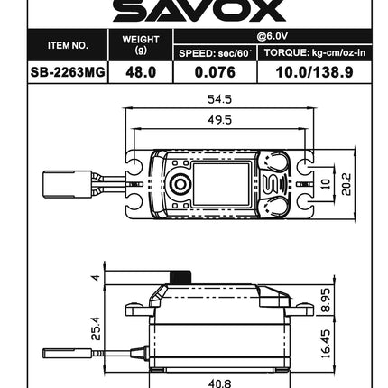 Savox Black Edition Low Pro Brushless Digital Servo, 0.076sec / 138.9oz @ 6.0V
