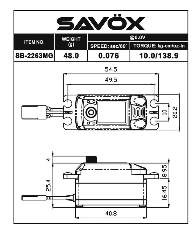 Savox Black Edition Low Pro Brushless Digital Servo, 0.076sec / 138.9oz @ 6.0V