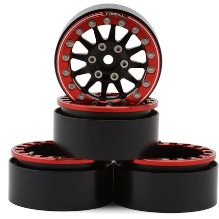 Treal Hobby Type D 1.9" 12-Spoke Beadlock Wheels (Black/Red) (4) TLHTWHEELS-11