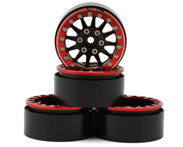 Treal Hobby Type D 1.9" 12-Spoke Beadlock Wheels (Black/Red) (4) TLHTWHEELS-11