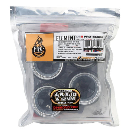 Firebrand RC Element-DSR 1/10 Drift Wheel Kit w/HDPE Tires (Blk/Chrome) (4) 5deg