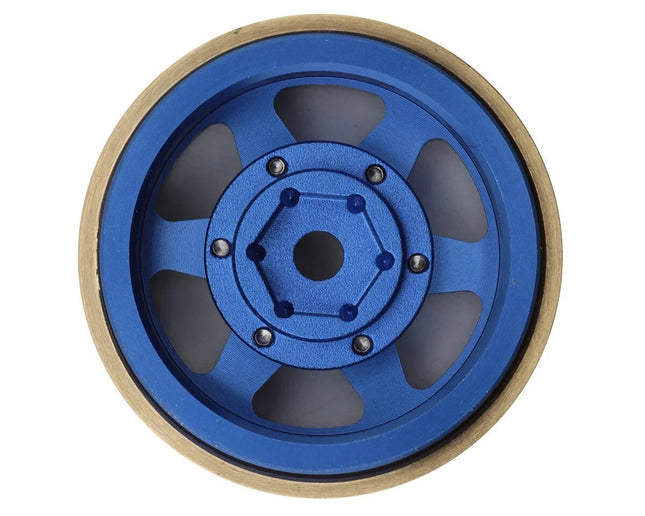 Samix SCX24 Aluminum & Brass Adjustable Offset 1.0" Beadlock Wheels Blue 23.75g