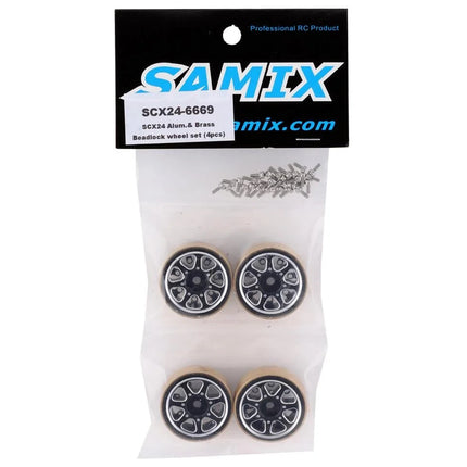 Samix SCX24 Aluminum & Brass 1.0" Beadlock Wheel Set (Black) (4) (20g)