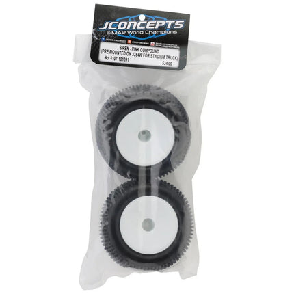 JConcepts 2.2" Siren Pre-Mounted 1/10 Stadium Truck Carpet Tires (White) (Pink)