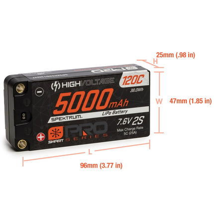Spektrum 7.6V 5000mAh 2S 120C Smart Pro Race Shorty LiHV Battery Tubes 5mm New!!