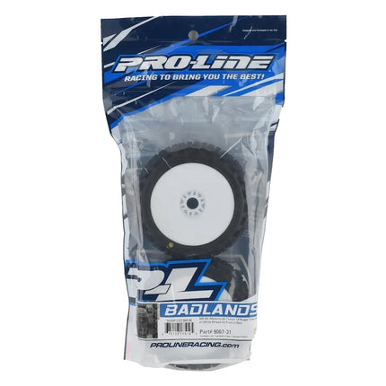 Pro-Line Badlands MX Pre-Mounted 1/8 Buggy Tires White M2 w/Velocity V2 Wheels