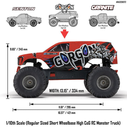 Arrma Gorgon 4x2 MEGA 550 Brushed Monster Truck RTR Red ARA3230ST2