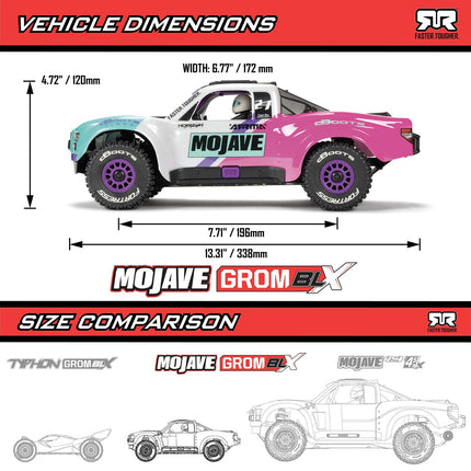 Arrma MOJAVE GROM 223S BLX Brushless 4X4 RTR with Battery & Charger Teal/Pink